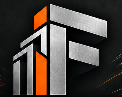 Forge's silver and orange architectural F emblem